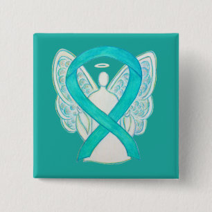 Blauwgroen engel-bewustmakingsribbon aangepaste la vierkante button 5,1 cm