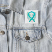 Blauwgroen engel-bewustmakingsribbon aangepaste la vierkante button 5,1 cm (In situ)