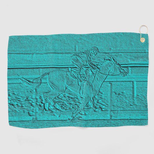 Blauwgroen Etched look Horse Racing Silhouette Golfhanddoek (Horizontaal)