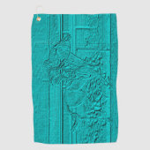 Blauwgroen Etched look Horse Racing Silhouette Golfhanddoek (Voorkant)