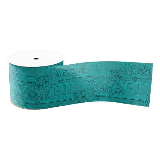 Blauwgroen Etched look Horse Racing Silhouette Grosgrain Lint (Spoel)