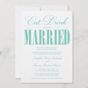 Blauwgroen Eten, Drink & Trouwen   bruiloft uitnod Kaart