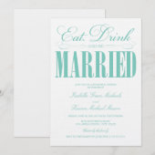 Blauwgroen Eten, Drink & Trouwen | repetitie diner Kaart (Voorkant / Achterkant)