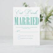 Blauwgroen Eten, Drink & Trouwen | Response Kaart (Staand voorkant)