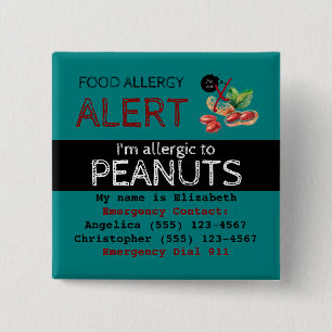 Blauwgroen Etiket voor pinda's voor voedselallergi Vierkante Button 5,1 Cm