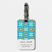 Blauwgroen etnisch patroon bagagelabel (Achterkant verticaal)