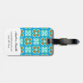 Blauwgroen etnisch patroon bagagelabel (Achterkant horizontaal)