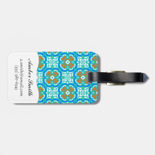 Blauwgroen etnisch patroon bagagelabel (Achterkant horizontaal)