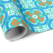 Blauwgroen etnisch patroon cadeaupapier (Rol Hoek)