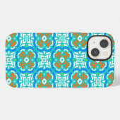 Blauwgroen etnisch patroon iPhone hoesje (Achterkant horizontaal)