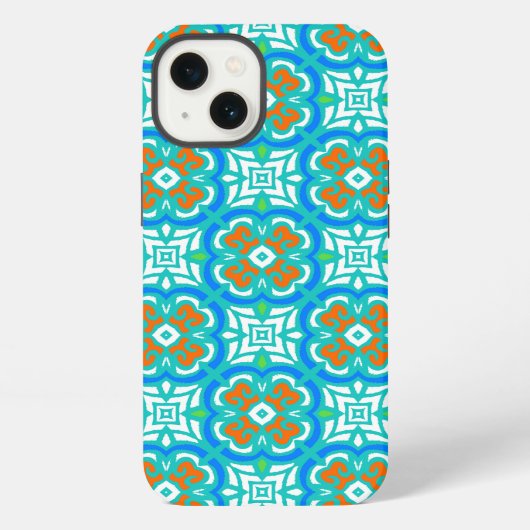 Blauwgroen etnisch patroon iPhone hoesje (Achterkant)