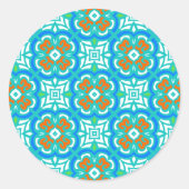 Blauwgroen etnisch patroon ronde sticker (Voorkant)