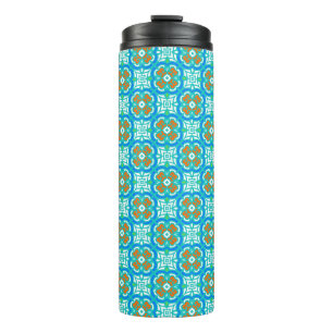 Blauwgroen etnisch patroon thermosbeker