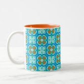 Blauwgroen etnisch patroon tweekleurige koffiemok (Links)