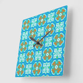 Blauwgroen etnisch patroon vierkante klok (Hoek)