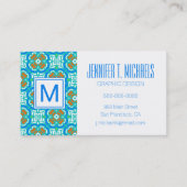 Blauwgroen etnisch patroon visitekaartje (Voorkant)