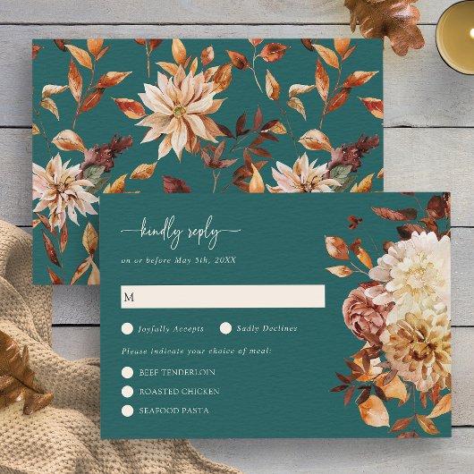 Blauwgroen Fall Leaves Floral RSVP-kaart RSVP Kaartje