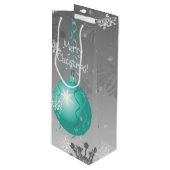 Blauwgroen Fancy kerstsiertas met cadeau Wijn Cadeautas (Voorkant Gekanteld)