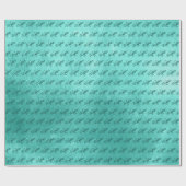 Blauwgroen Fancy Monogram Glanzende Turquoise Faux Cadeaupapier (Vlak)