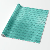 Blauwgroen Fancy Monogram Glanzende Turquoise Faux Cadeaupapier (Uitgerold)
