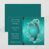 Blauwgroen Fantasy Dragon Birthday Party nodigt ui Kaart (Voorkant / Achterkant)