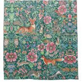 Blauwgroen Fantasy Forest Woodland Dierlijke  Flor Douchegordijn (Voorkant)