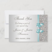 Blauwgroen Faux Bow Silver Diamonds Dank u Bedankkaart (Achterkant)