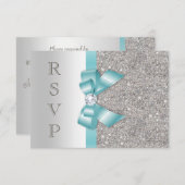 Blauwgroen Faux Bow Silver Diamonds RSVP (Voorkant / Achterkant)