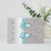 Blauwgroen Faux Bow Silver Diamonds RSVP (Staand voorkant)