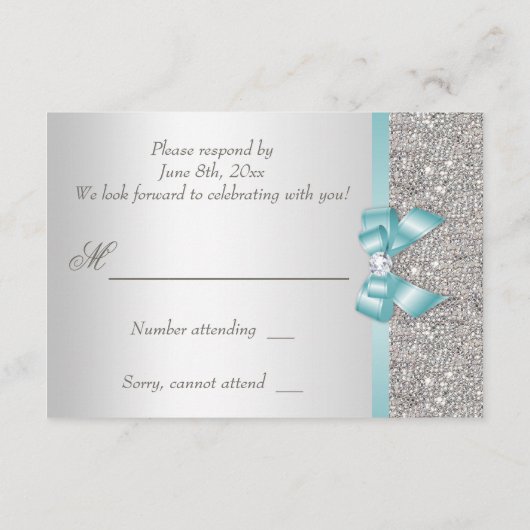 Blauwgroen Faux Bow Silver Diamonds RSVP (Achterkant)