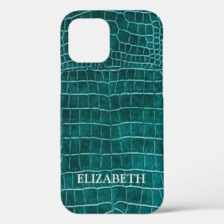 Blauwgroen Faux Crocodile Leather Persoonlijke naa Case-Mate iPhone Case