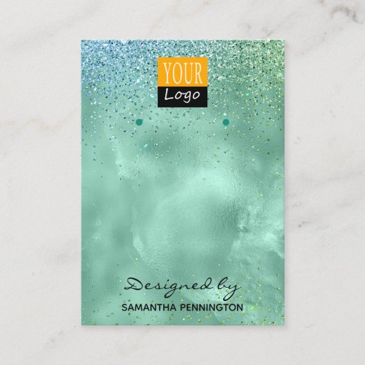 Blauwgroen Faux-Folie en -glitter voor beeldscherm Visitekaartje (Voorkant)