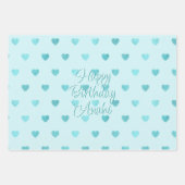 Blauwgroen Faux Folie Hearts Love Script | Turkooi Inpakpapier Vel (Voorkant)