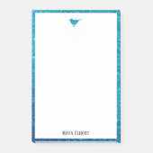 Blauwgroen Faux Glitter Bird & Border op Wit Post-it® Notes (Voorkant)