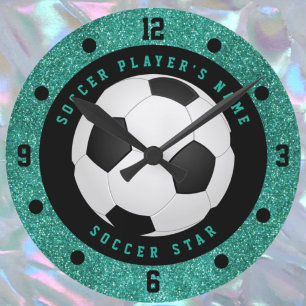 Blauwgroen Faux Glitter Boys Voetbal Football Ronde Klok