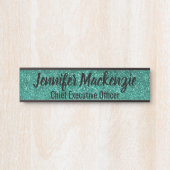 Blauwgroen Faux Glitter Kantoor Deurbord Deurbordje (Voorkant)