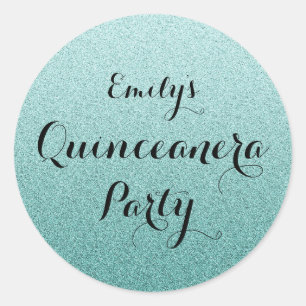 Blauwgroen Faux Glitter Ombre Quinceanera Sticker