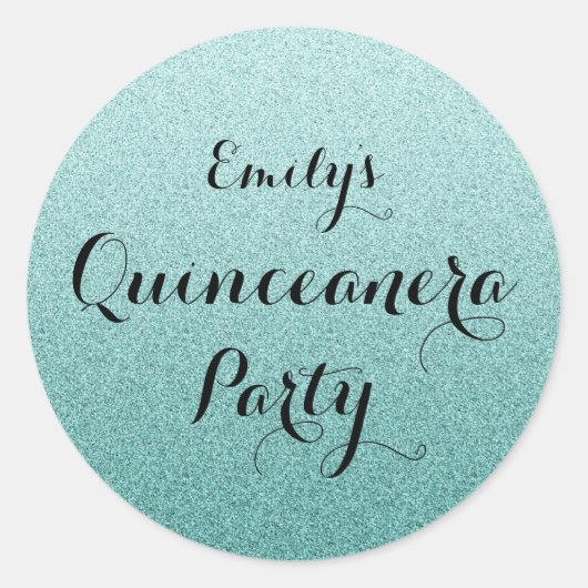 Blauwgroen Faux Glitter Ombre Quinceanera Sticker (Voorkant)