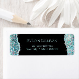 Blauwgroen faux glitter Return Address Label