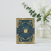 Blauwgroen, FAUX Gold, Floral Wedding Enclosure Ka Informatiekaartje (Staand voorkant)