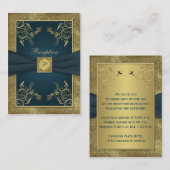Blauwgroen, FAUX Gold, Floral Wedding Enclosure Ka Informatiekaartje (Voorkant / Achterkant)