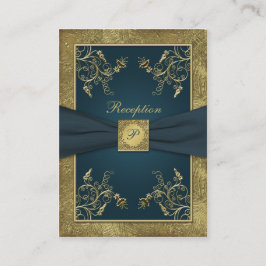 Blauwgroen, FAUX Gold, Floral Wedding Enclosure Ka Informatiekaartje