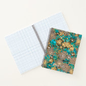 Blauwgroen Faux Gold Glitter Abstracte Flowers Aan Notitieboek (Binnen)