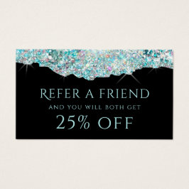 Blauwgroen faux iridescent glitter verwijzingskaar visitekaartje