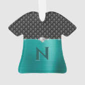 Blauwgroen Faux Metal Glam Upholstery en Monogram Ornament (achterkant)