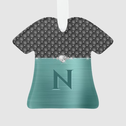 Blauwgroen Faux Metal Glam Upholstery en Monogram Ornament (achterkant)