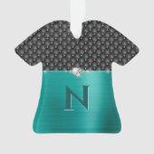 Blauwgroen Faux Metal Glam Upholstery en Monogram Ornament (voorkant)