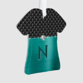 Blauwgroen Faux Metal Glam Upholstery en Monogram Ornament (voorkant)