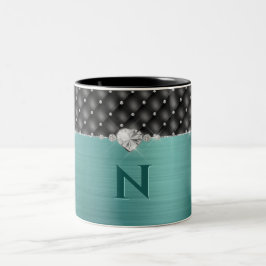 Blauwgroen Faux Metal Glam Upholstery en Monogram Tweekleurige Koffiemok