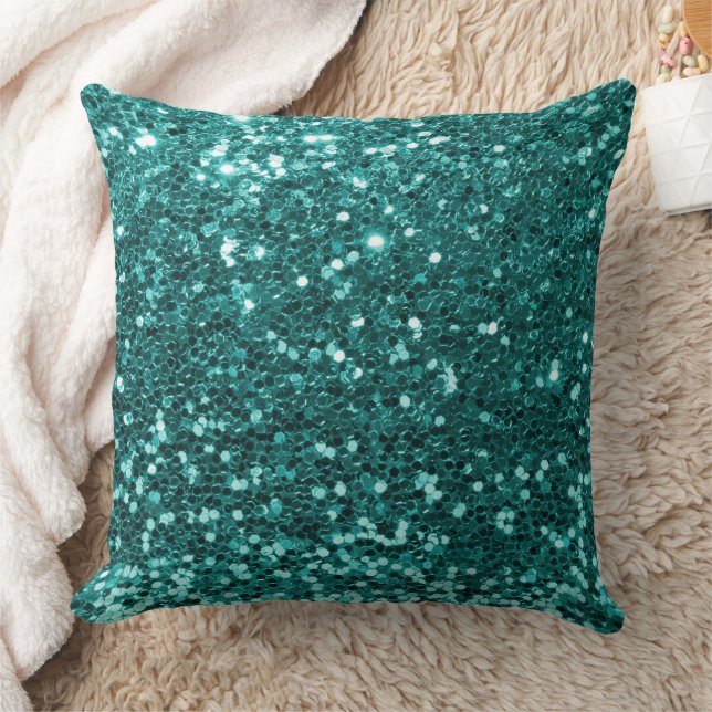 Blauwgroen Faux Sequin Glitter Sierkussen (Deken)